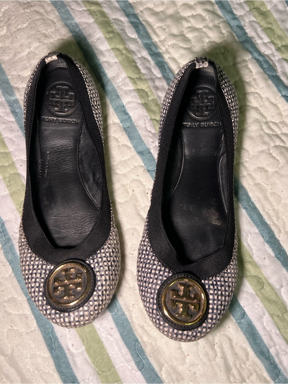 Tory Burch Tidal Grid Geometric Logo Caroline Ballet Flats